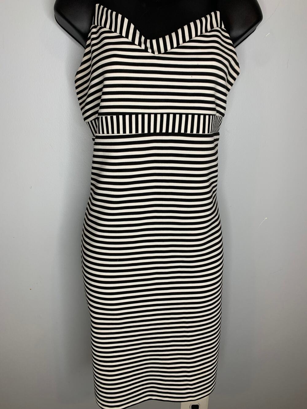 Bongo Black & White Striped Mini Dress Adjustable Spaghetti Straps Women's Large
